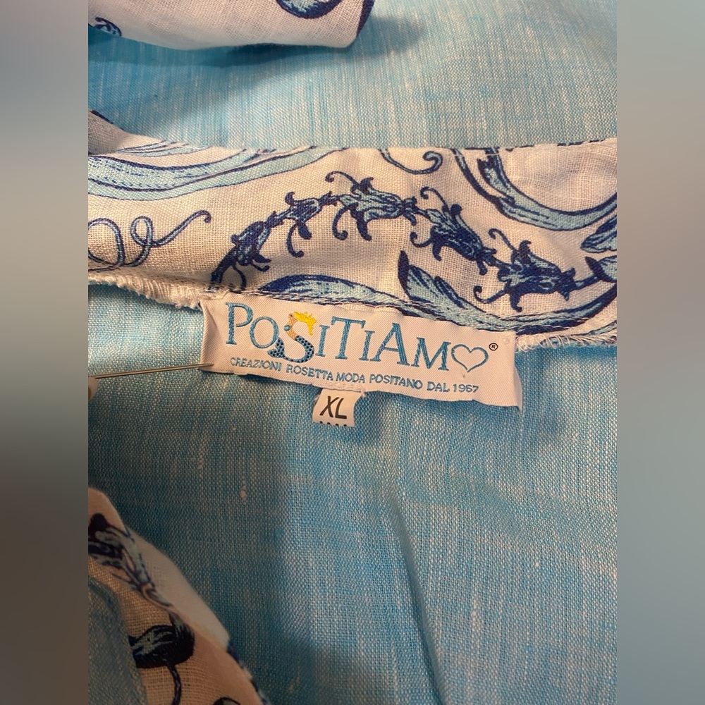 POSITIAMO Positano 100% Pure Linen Made in Italy Blue Shift Dress - Sz XL - Picture 3 of 8